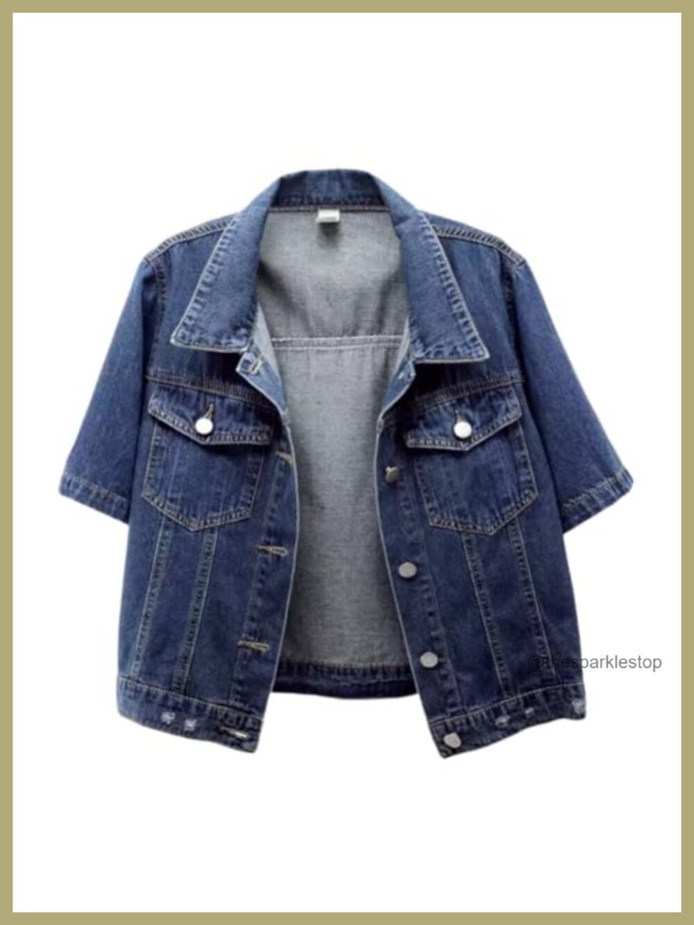 Cropped Denim Jacket for Women Short Sleeve Distressed Ripped Trucker Coat